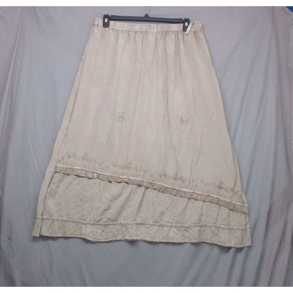 Kaaku Beige Boho Embroidered Elastic Waist Skirt Womens‎ Size 3X